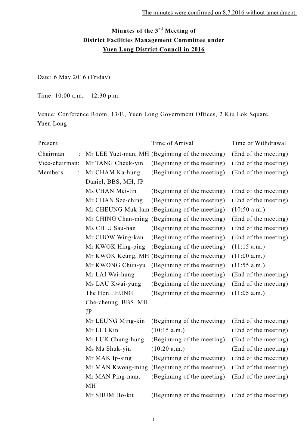 Minutes of the 3 Meeting of District Facilities Management Committee