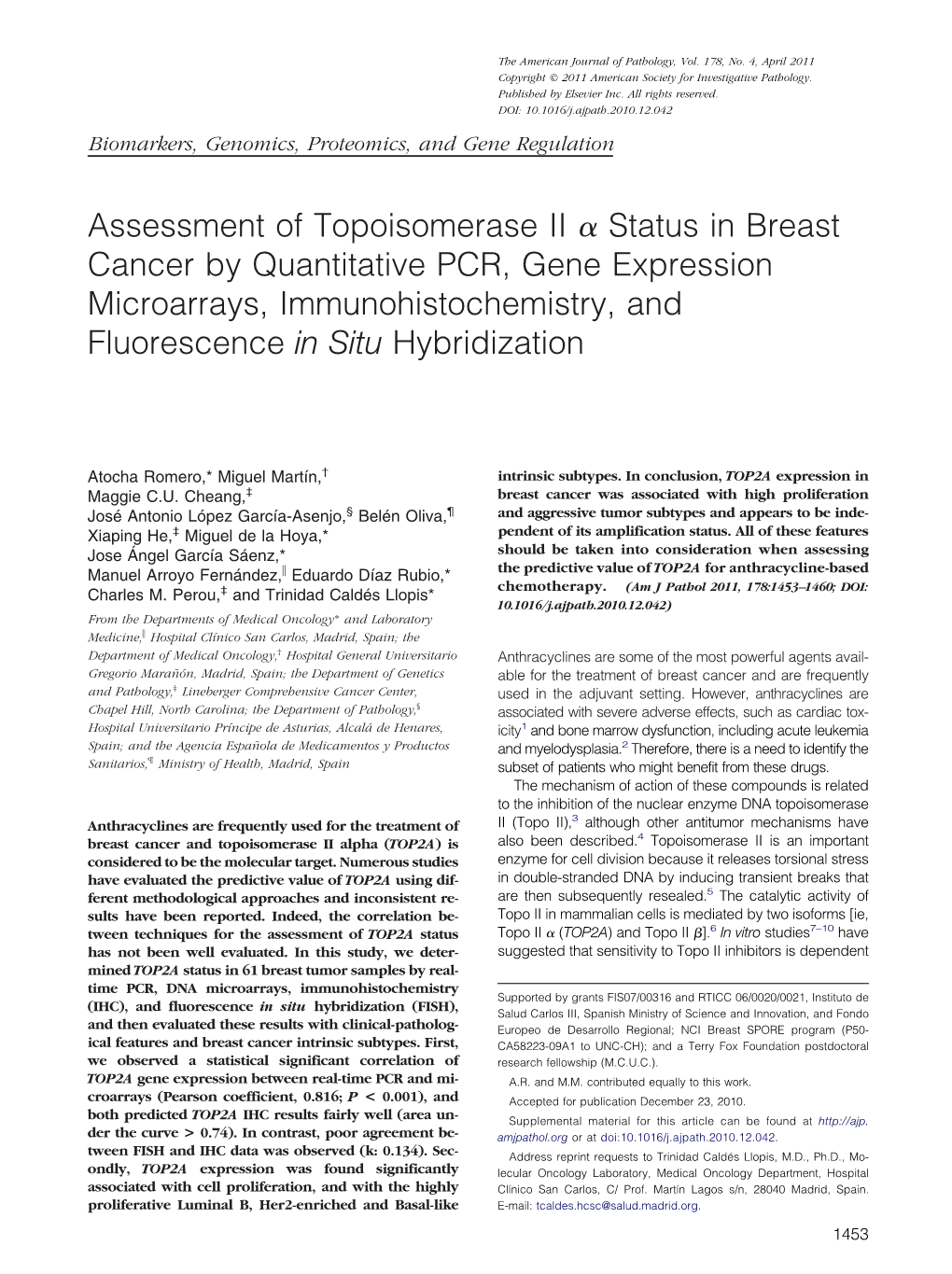 Assessment of Topoisomerase II Α Status in Breast Cancer By