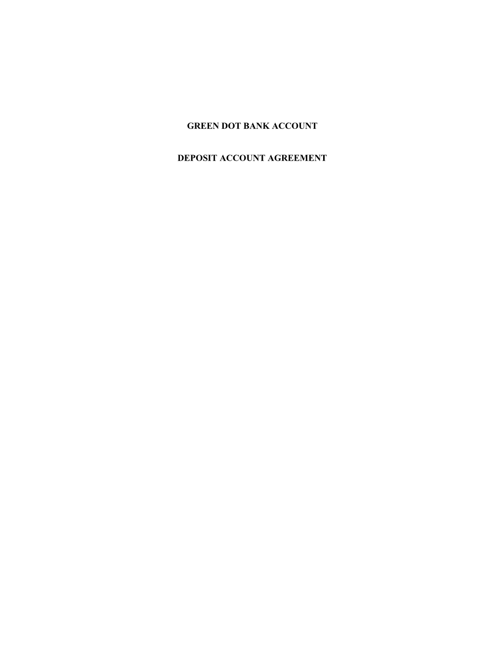 Green Dot Bank Account Deposit Account Agreement