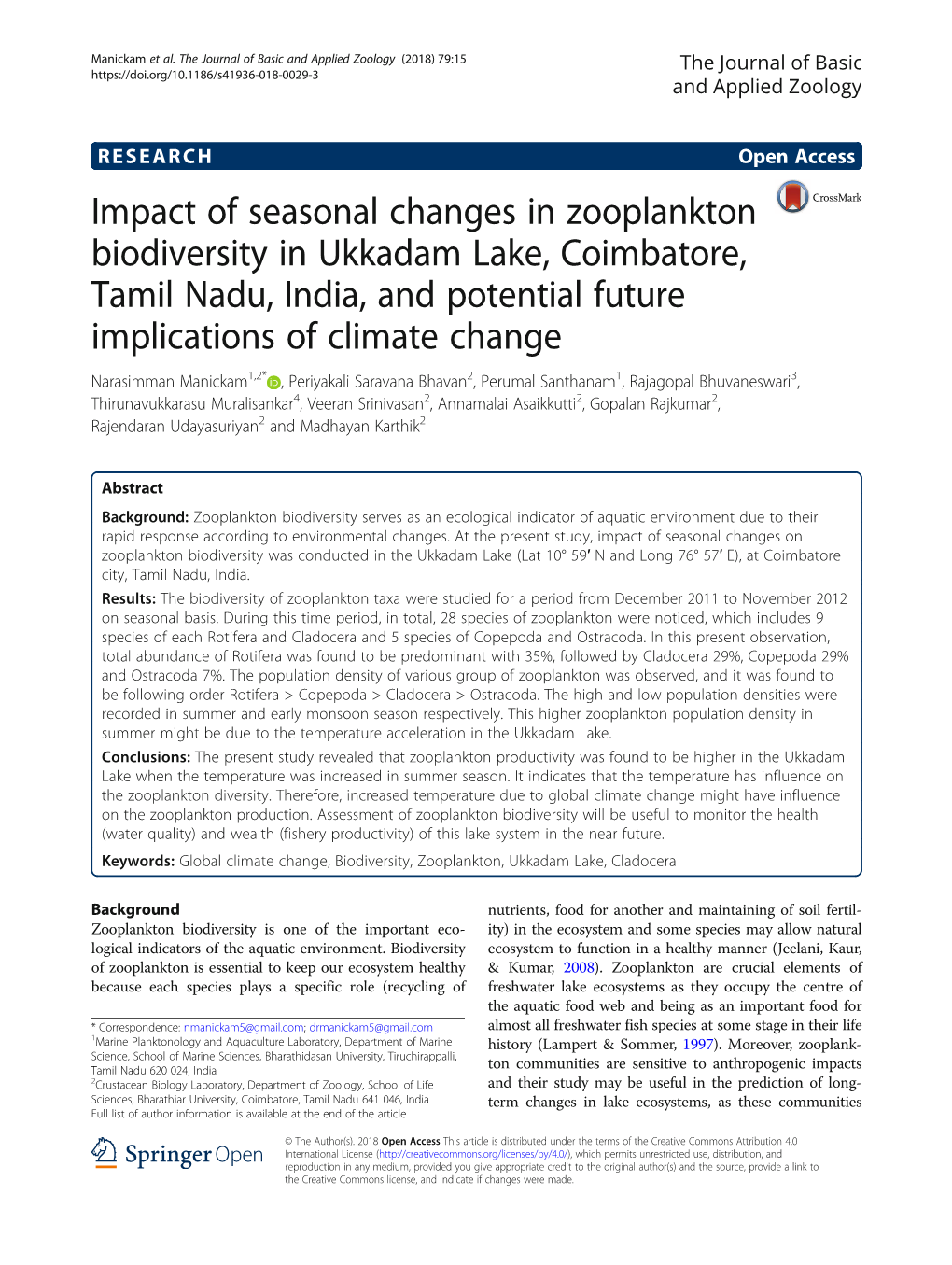 Impact of Seasonal Changes in Zooplankton Biodiversity In