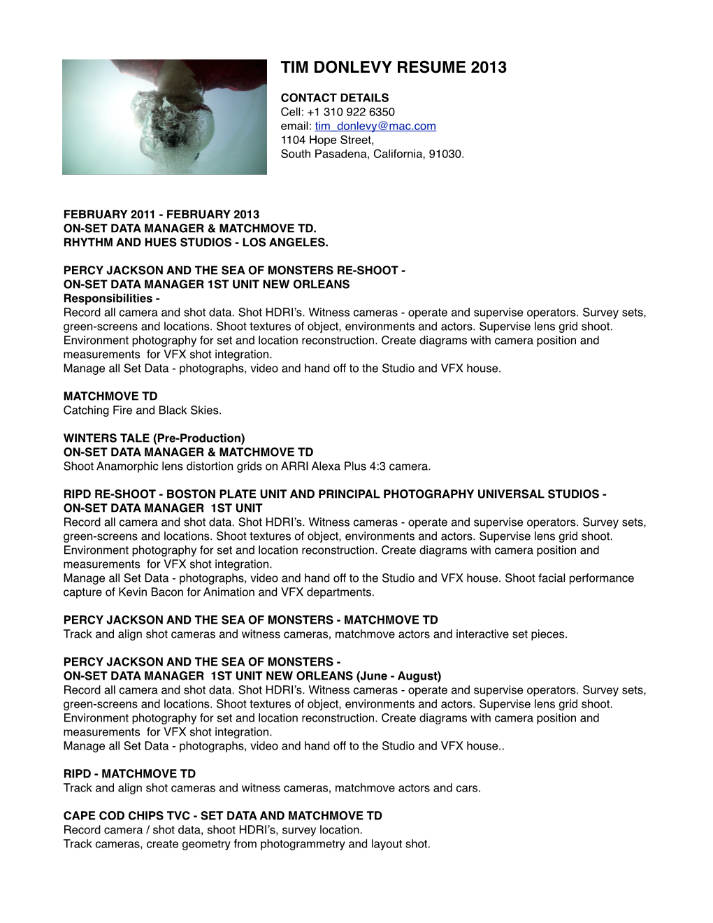 Tim Donlevy Resume 2013