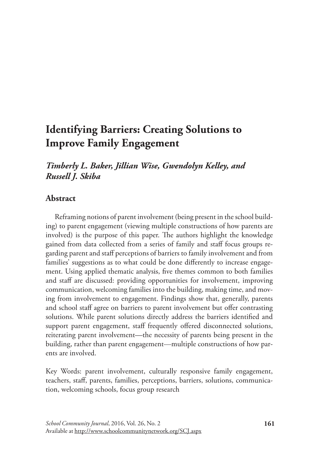 Identifying Barriers: Creating Solutions to Improve Family Engagement