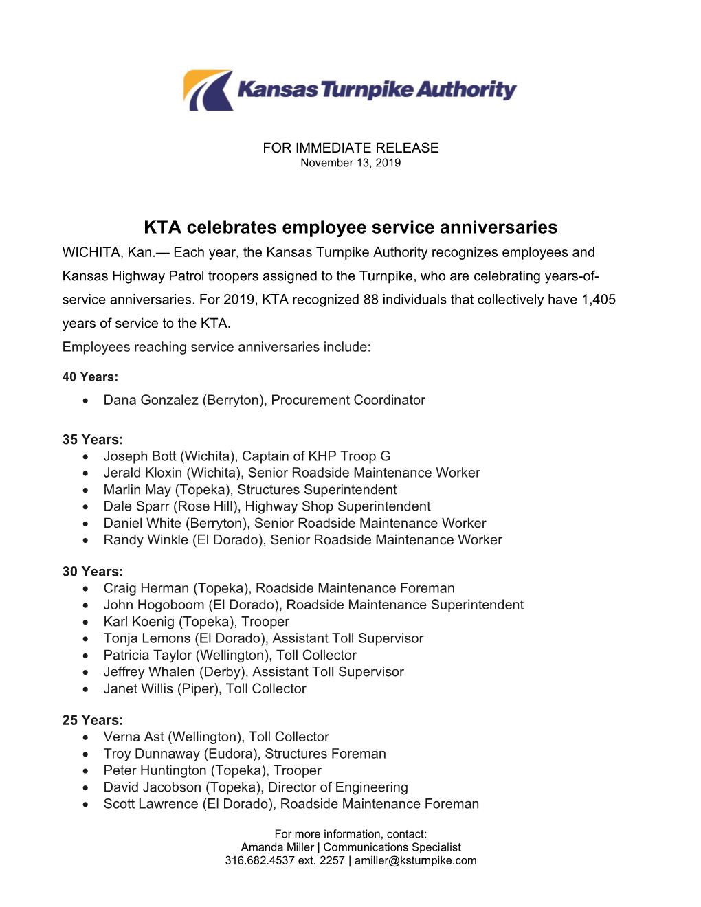 KTA Celebrates Employee Service Anniversaries