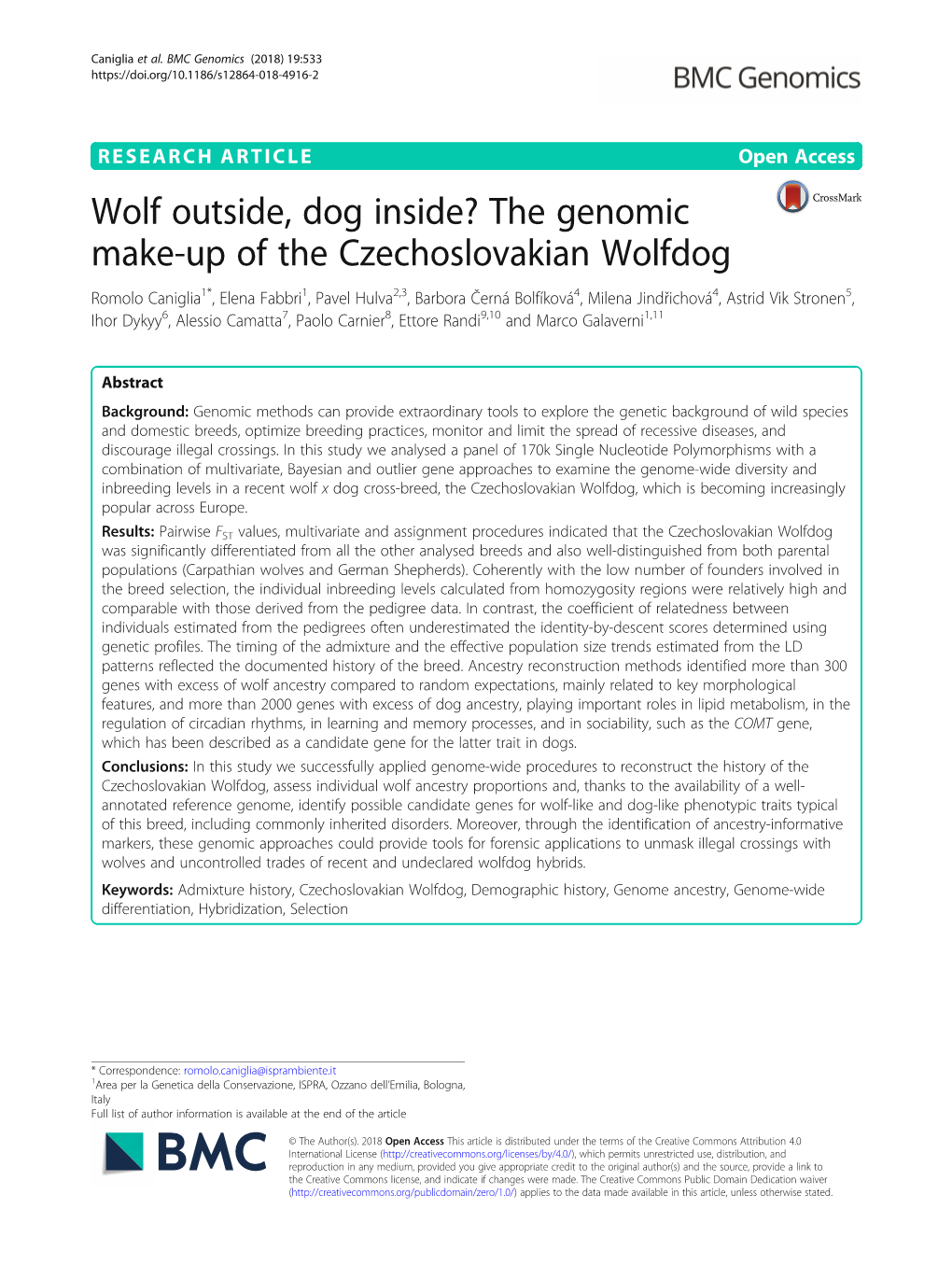 The Genomic Make-Up of the Czechoslovakian Wolfdog