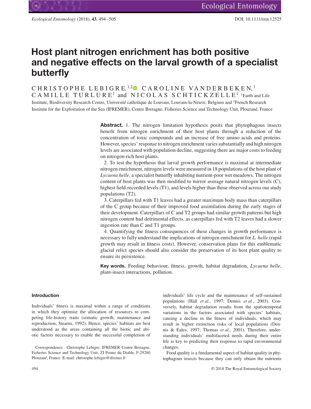 Host Plant Nitrogen Enrichment Has Both Positive and Negative Effects on the Larval Growth of a Specialist Butterﬂy