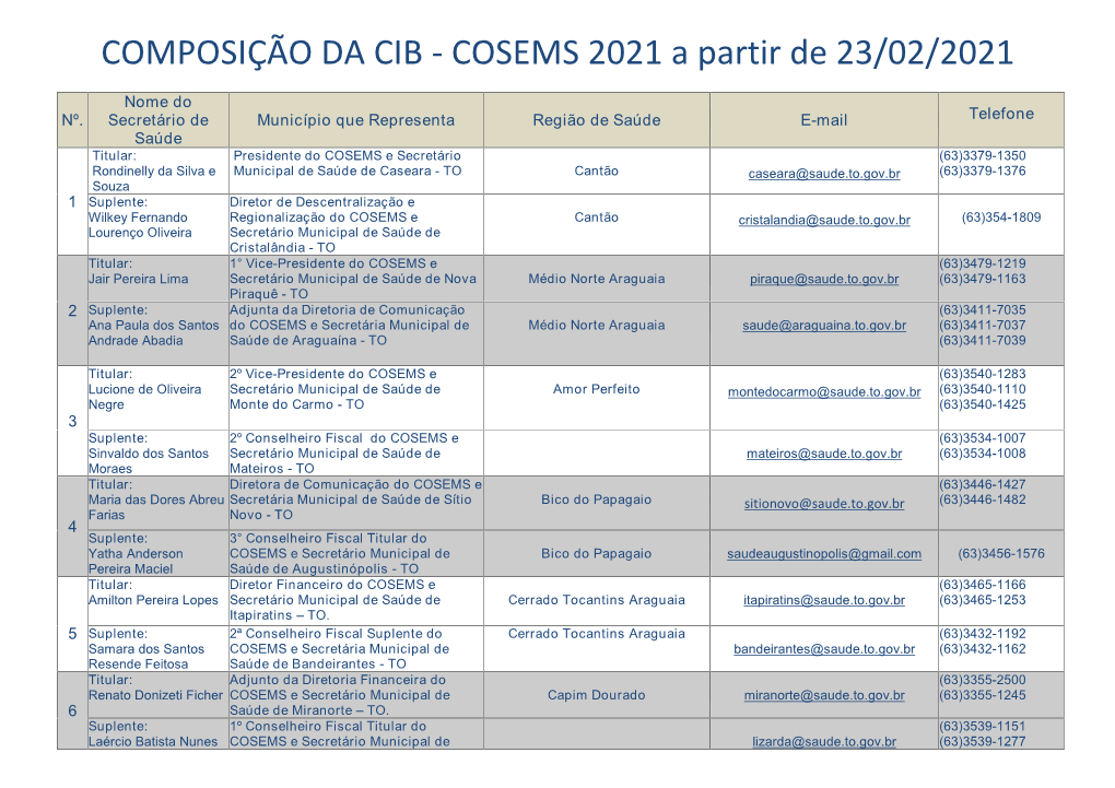 COMPOSIÇÃO DA CIB - COSEMS 2021 a Partir De 23/02/2021