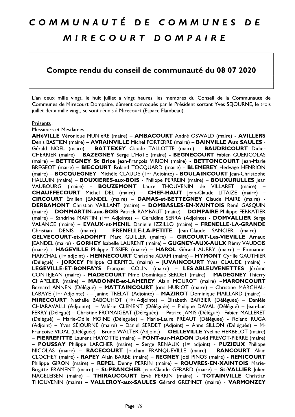 C-R Conseil Communautaire 08.07.2020