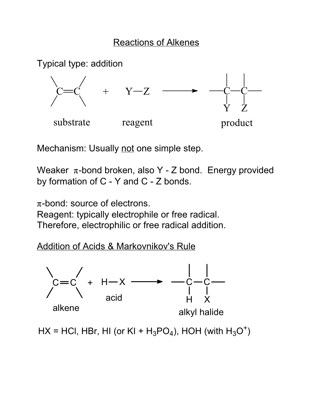 Reactions of Alkenes Typical Type: Addition Mechanism