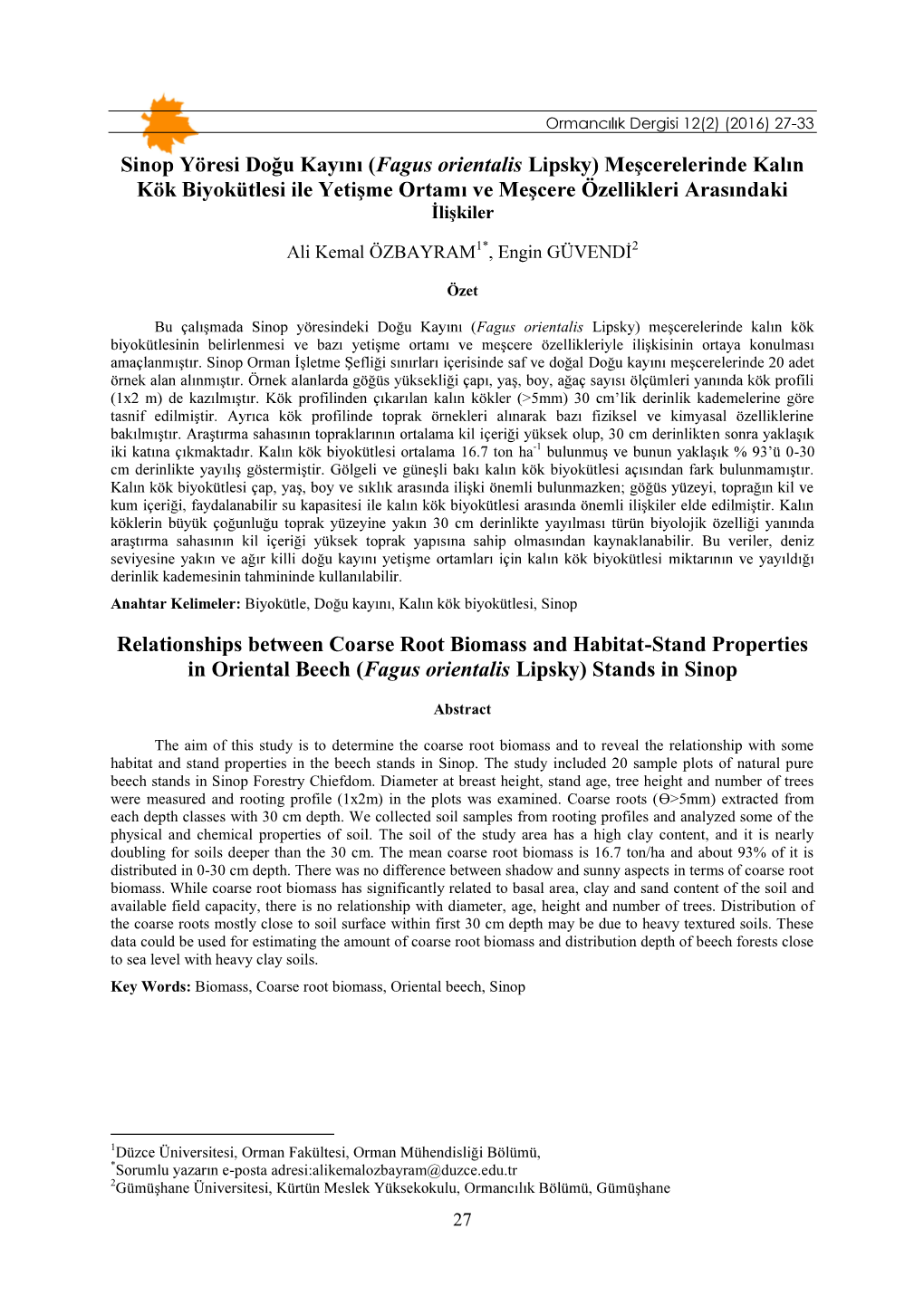 Fagus Orientalis Relationships Between Coarse Root