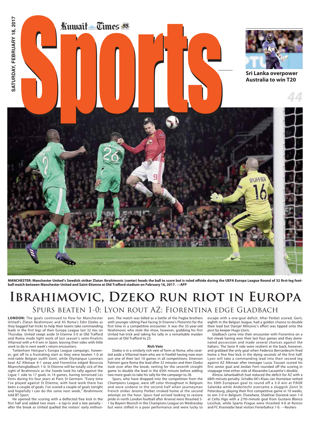 Ibrahimovic, Dzeko Run Riot in Europa Spurs Beaten 1-0; Lyon Rout AZ; Fiorentina Edge Gladbach