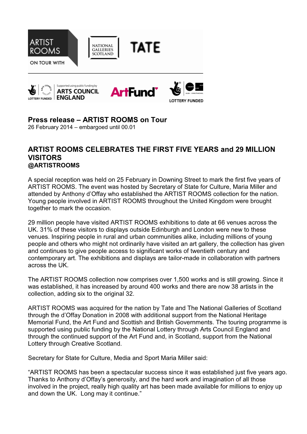Press Release – ARTIST ROOMS on Tour ARTIST ROOMS