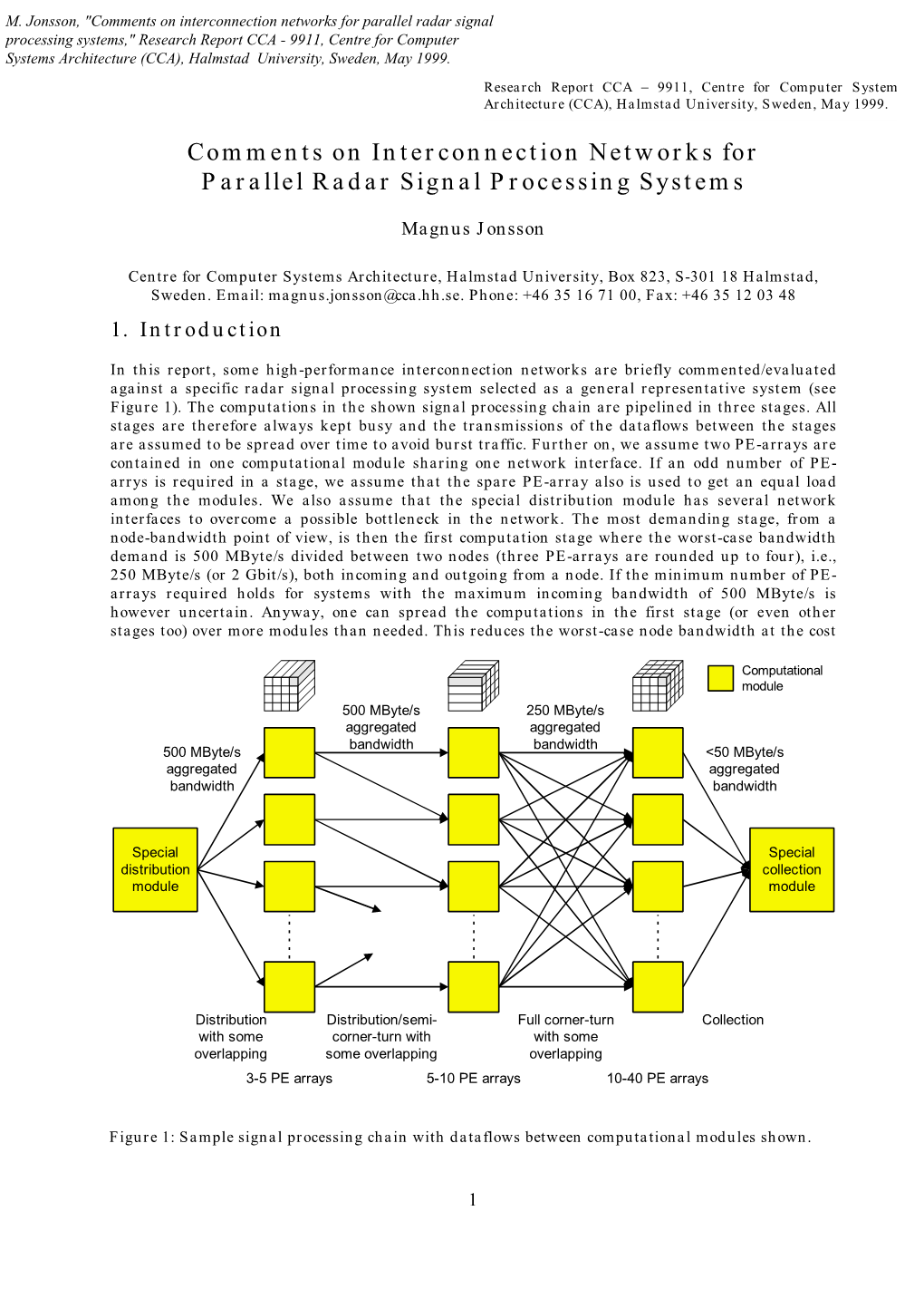 Comments on Interconnection Networks for Parallel Radar Signal Processing Systems