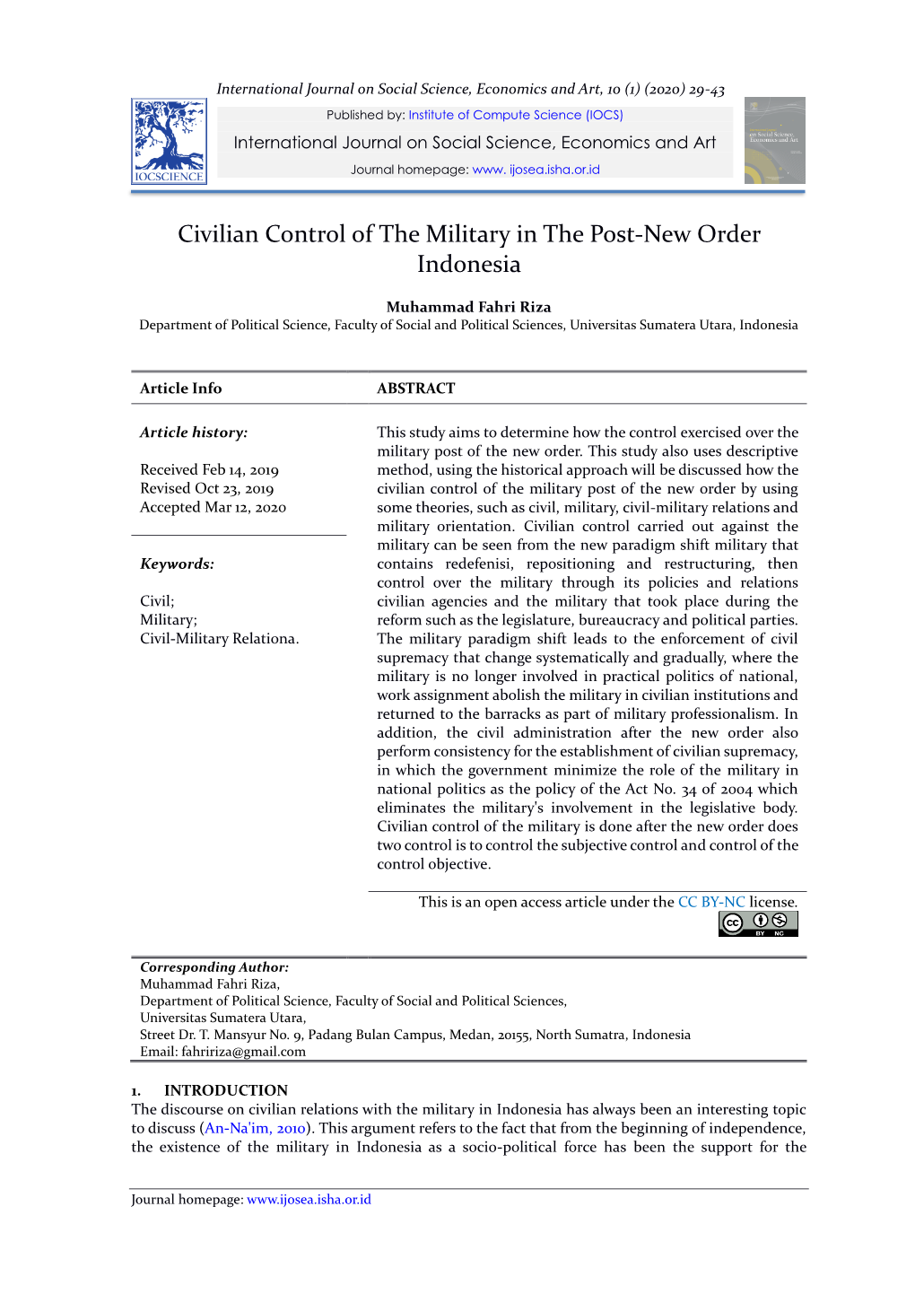 Civilian Control of the Military in the Post-New Order Indonesia