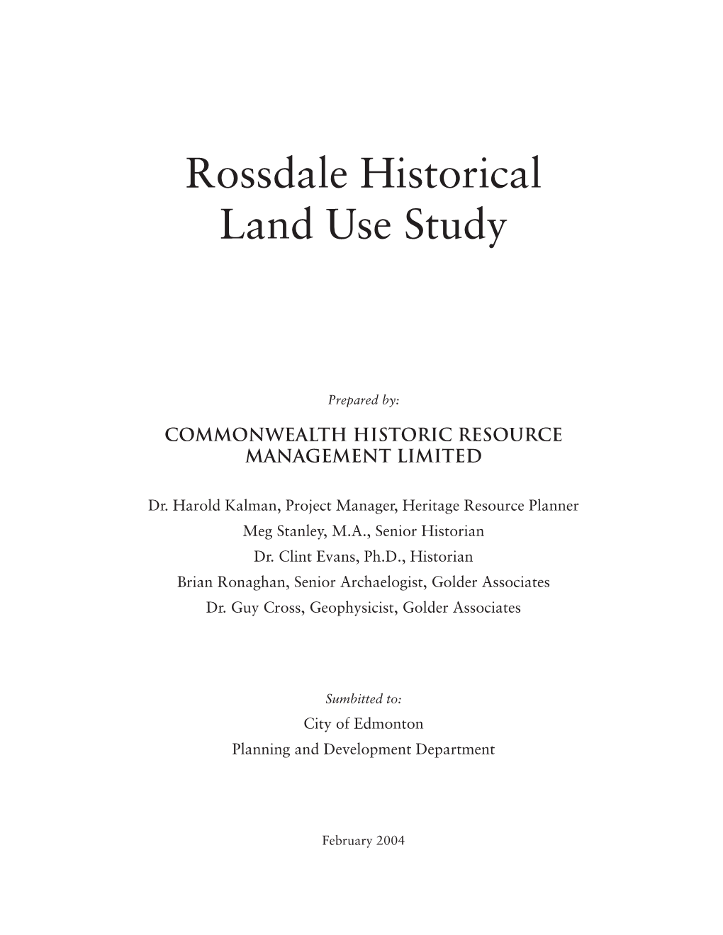 Rossdale Historical Land Use Study