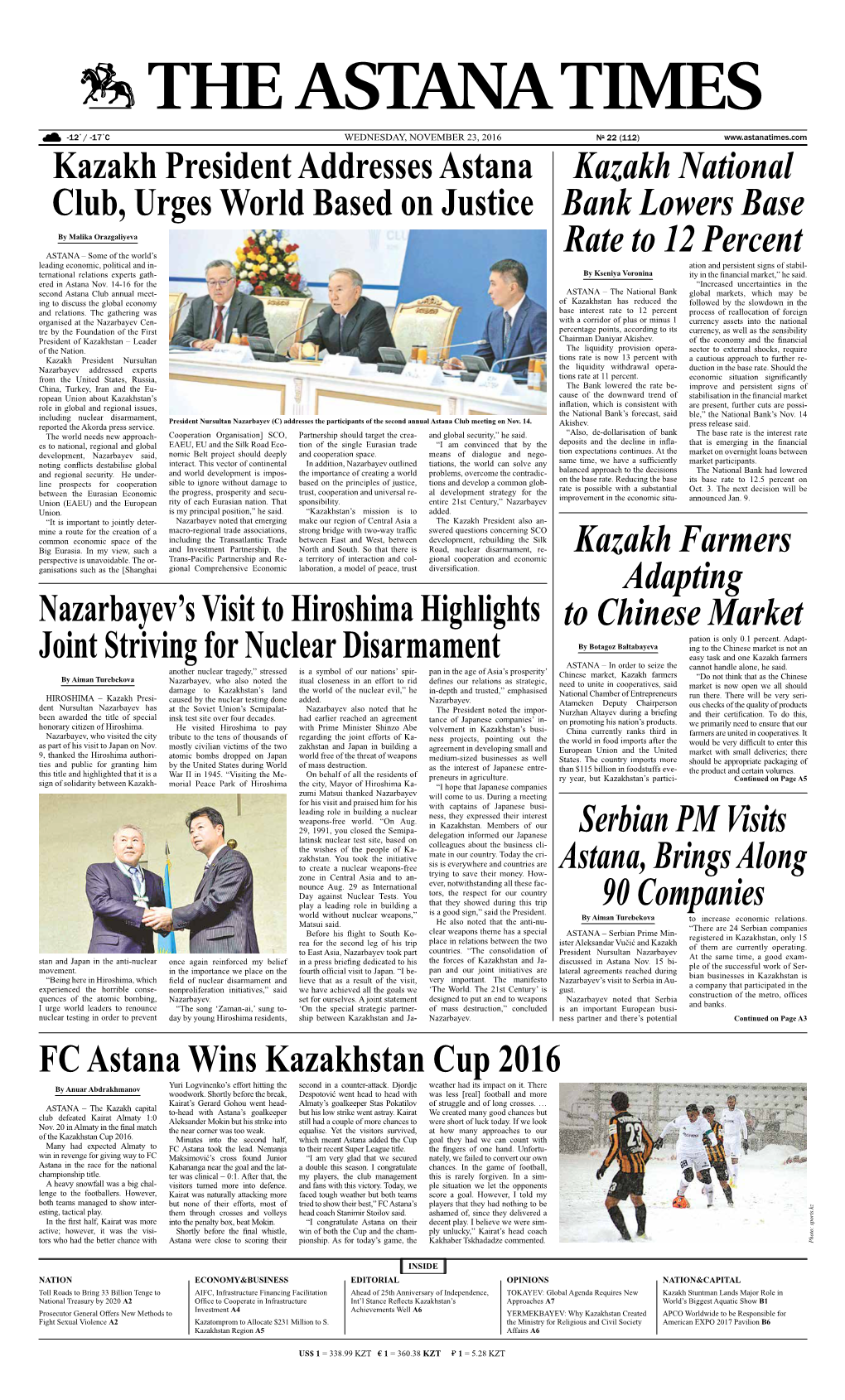Nazarbayev's Visit to Hiroshima Highlights Joint