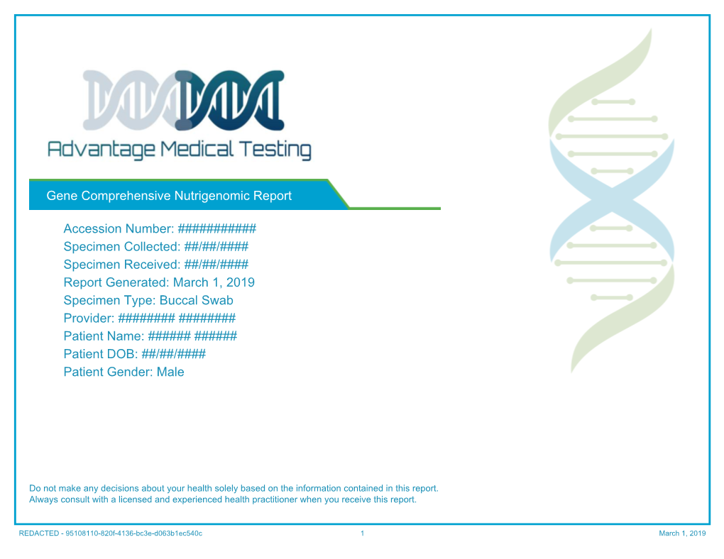 Gene Comprehensive Nutrigenomic Report Accession