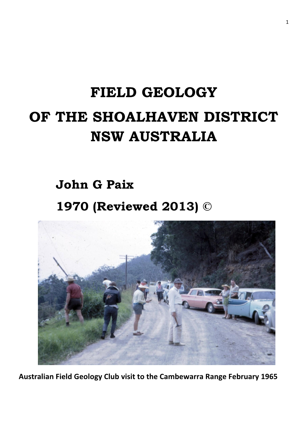 Field Geology of the Shoalhaven District