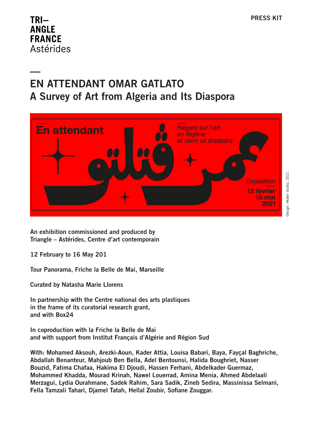 EN ATTENDANT OMAR GATLATO a Survey of Art from Algeria and Its Diaspora Design: Akakir Studio, 2021
