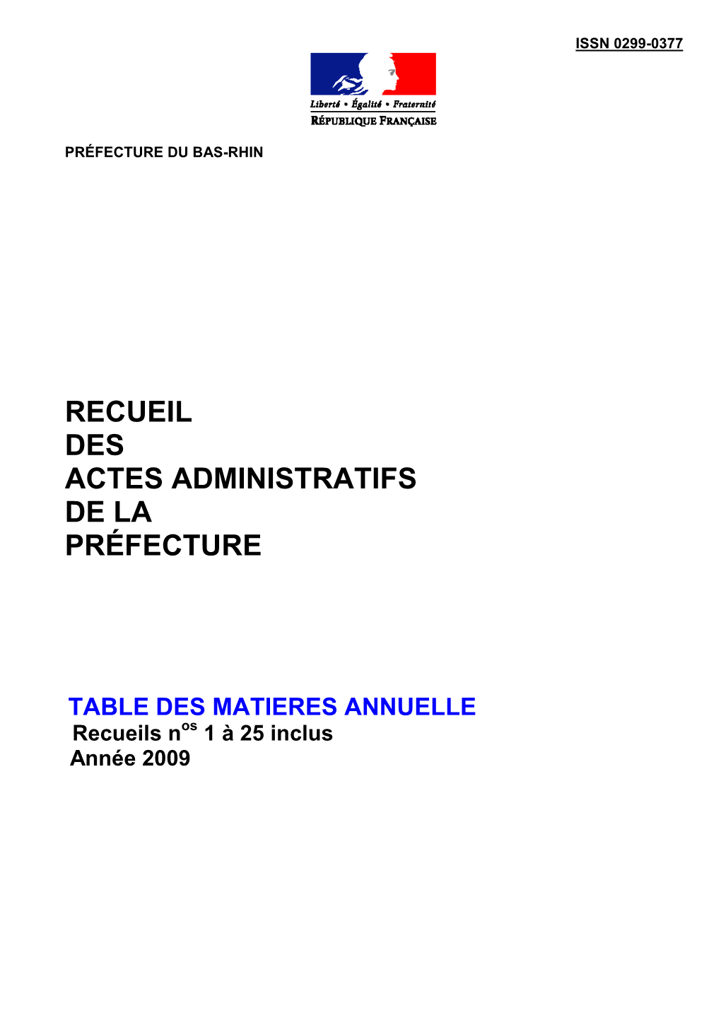 Recueil Des Actes Administratifs De La Préfecture