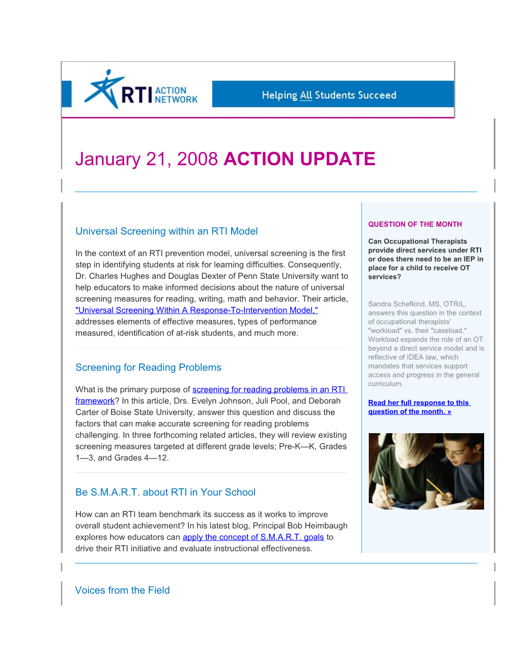 January 21, 2008 ACTION UPDATE