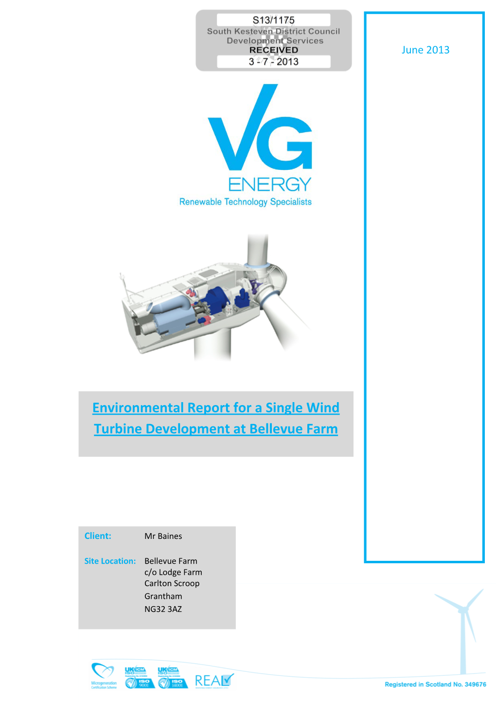 Environmental Report for a Single Wind Turbine Development At