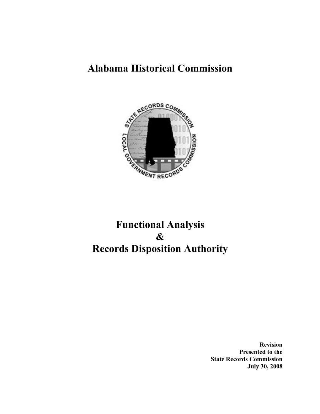 Alabama Historical Commission Functional Analysis & Records