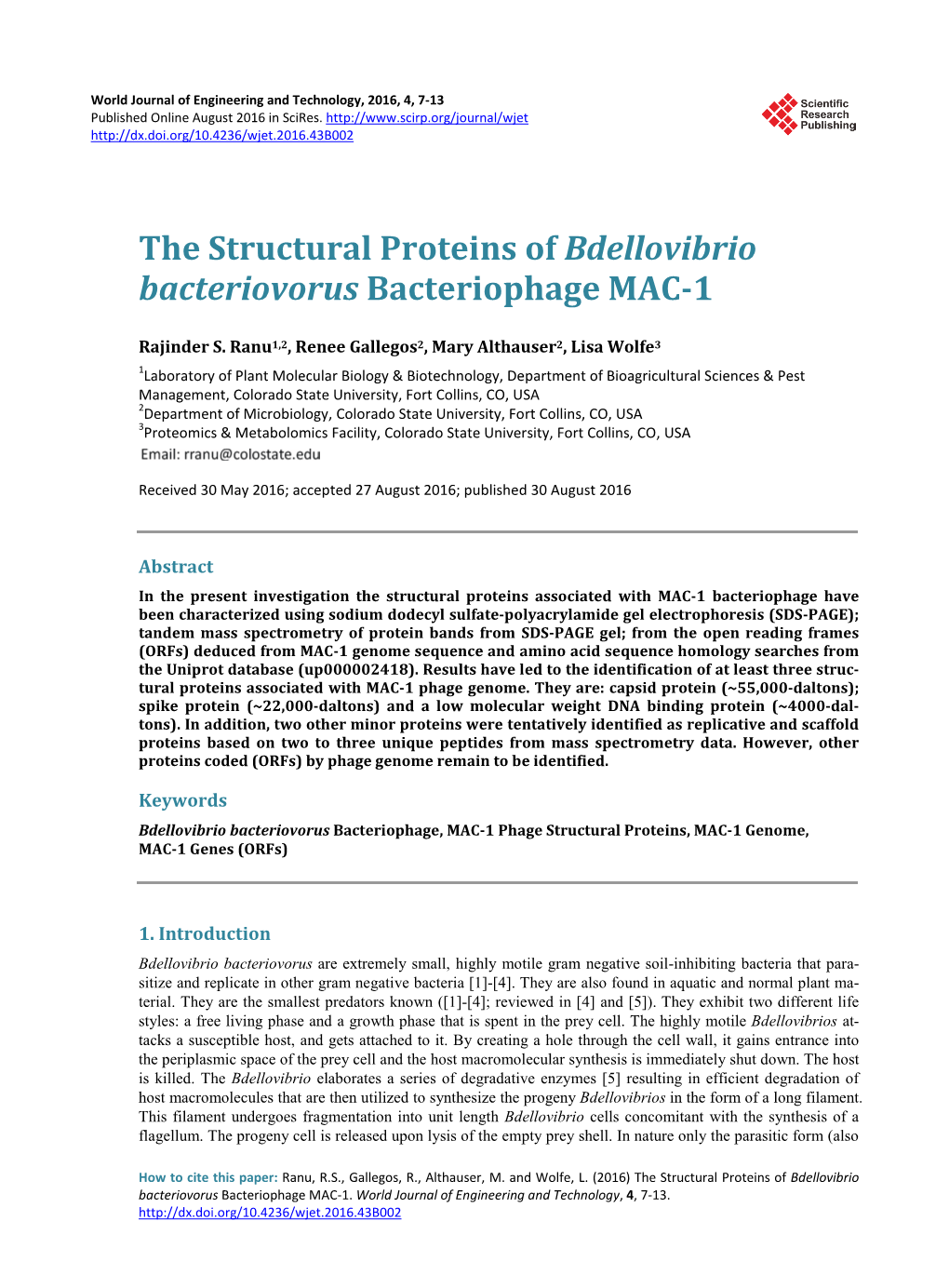 The Structural Proteins of Bdellovibrio Bacteriovorus Bacteriophage MAC-1