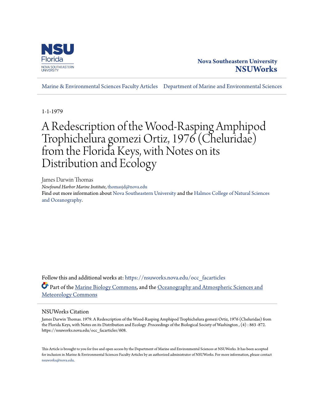 A Redescription of the Wood-Rasping Amphipod