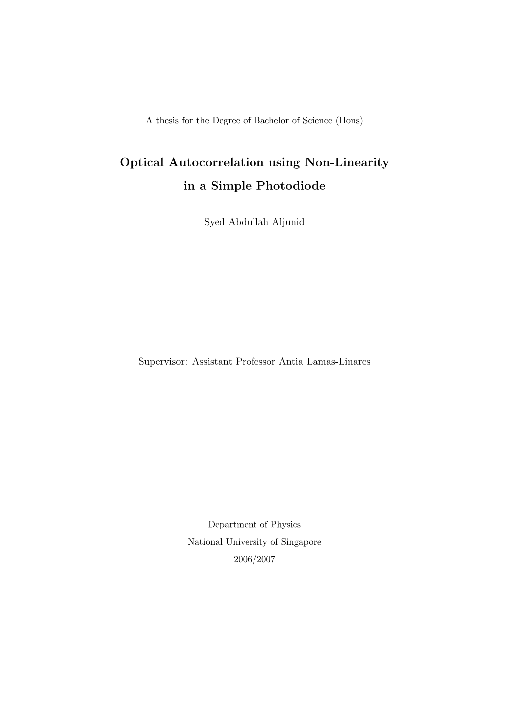 Optical Autocorrelation Using Non-Linearity in a Simple Photodiode