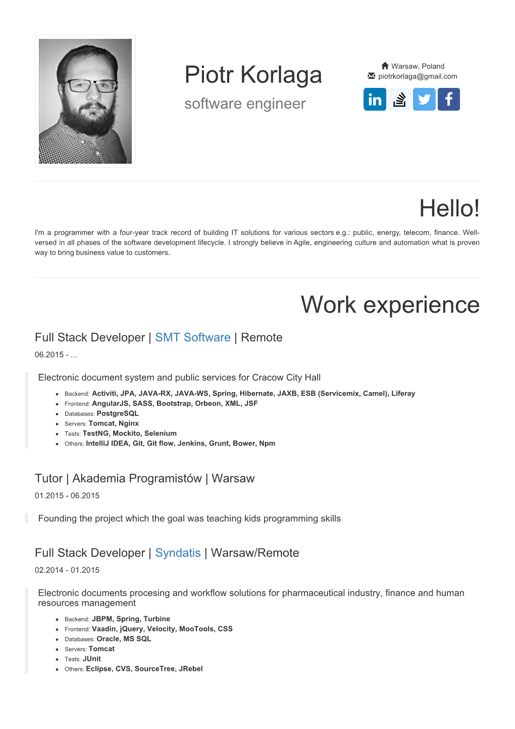 Java Developer | Resume