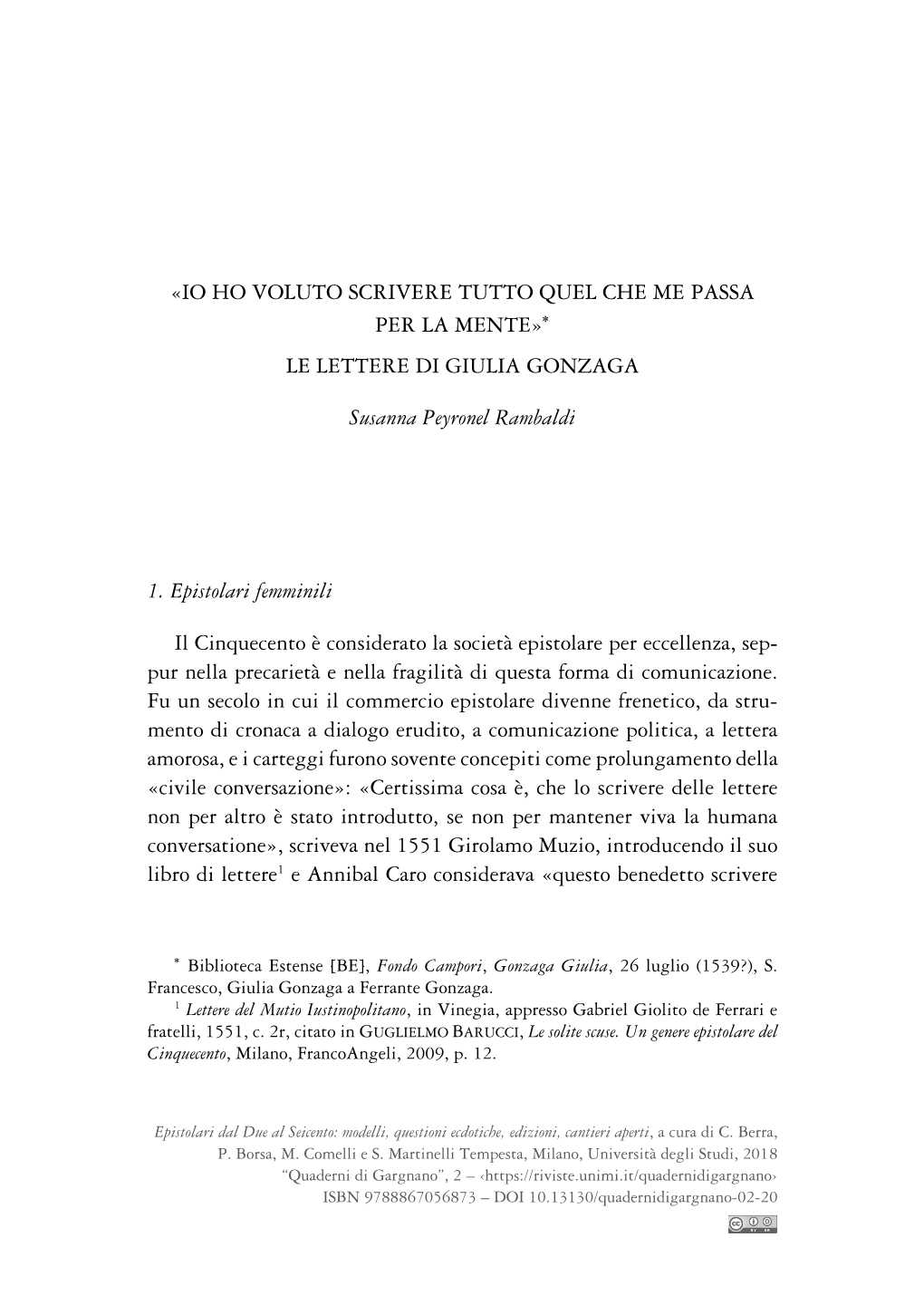 Le Lettere Di Giulia Gonzaga