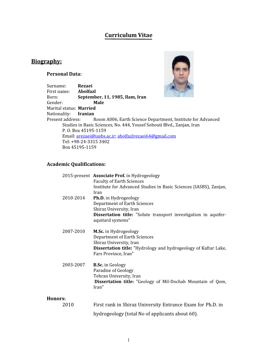 Curriculum Vitae Biography