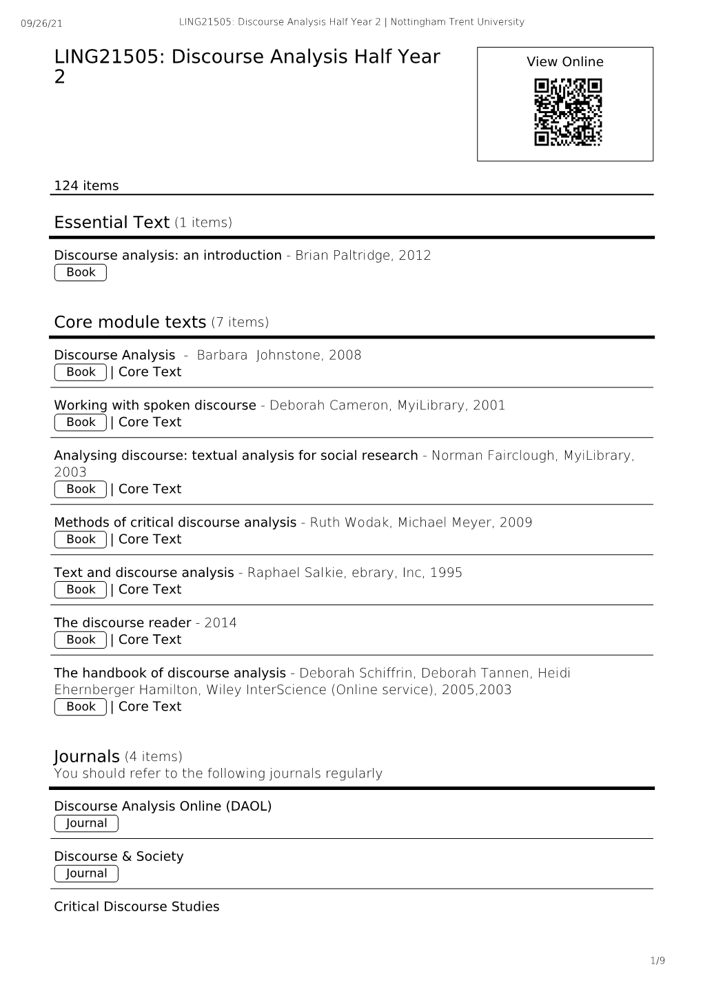 LING21505: Discourse Analysis Half Year 2 | Nottingham Trent University