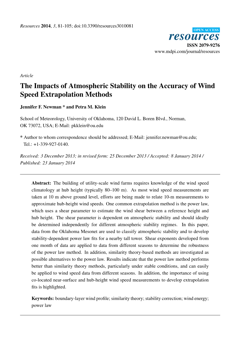The Impacts of Atmospheric Stability on the Accuracy of Wind Speed Extrapolation Methods