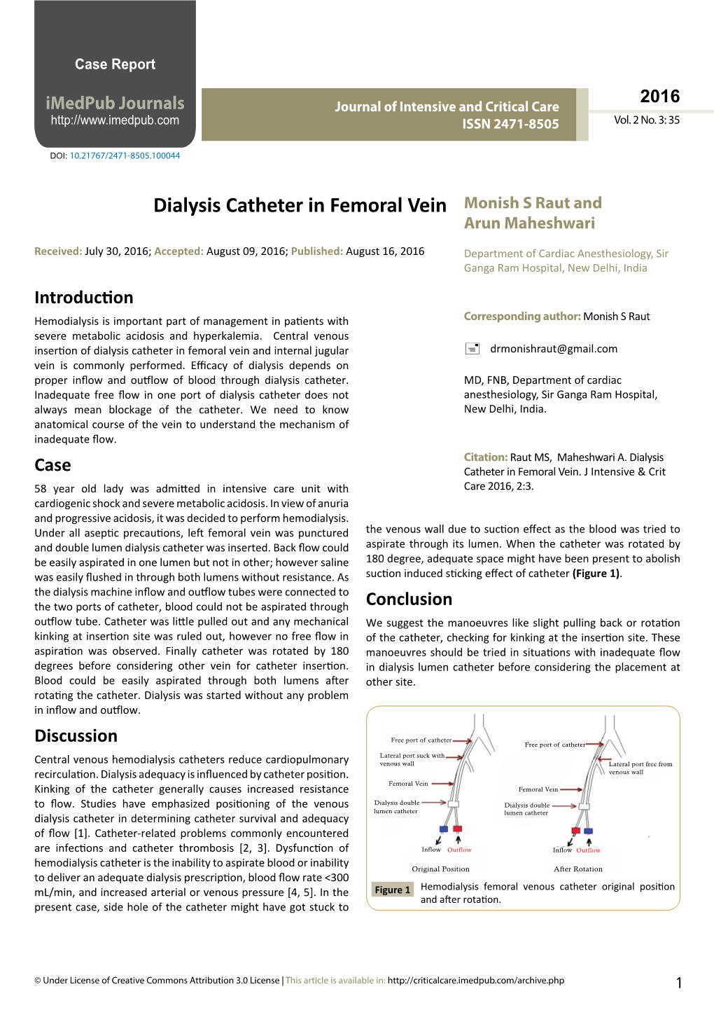 Dialysis Catheter in Femoral Vein Monish S Raut and Arun Maheshwari