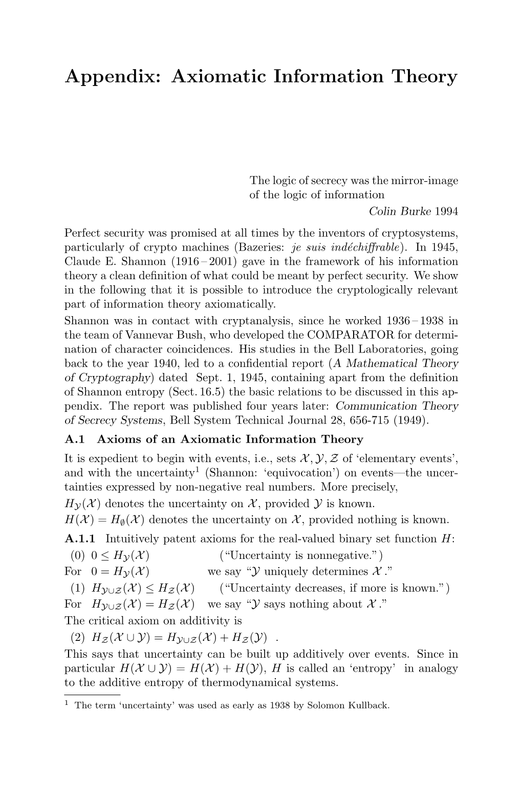 Appendix: Axiomatic Information Theory