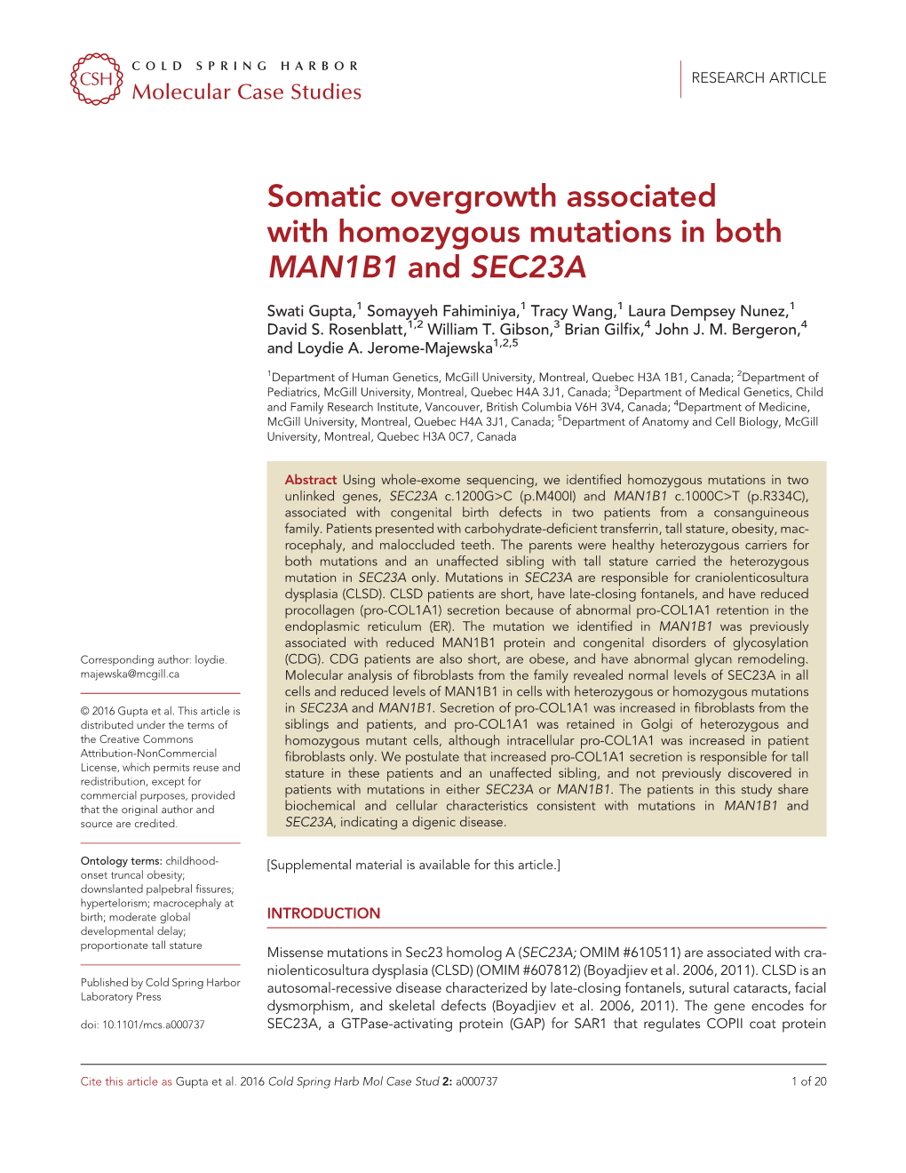 Somatic Overgrowth Associated with Homozygous Mutations in Both MAN1B1 and SEC23A