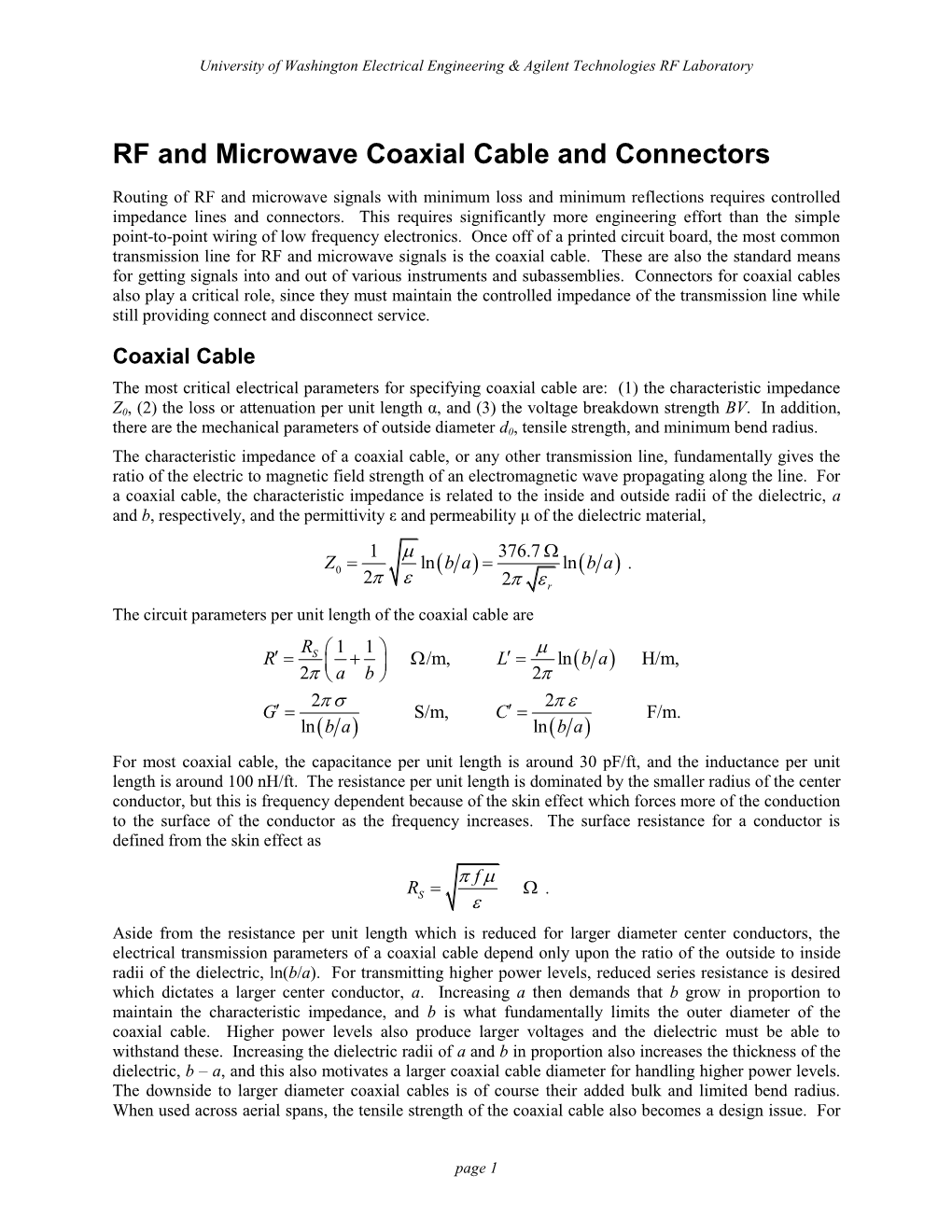 RF and Microwave Coaxial Cable and Connectors