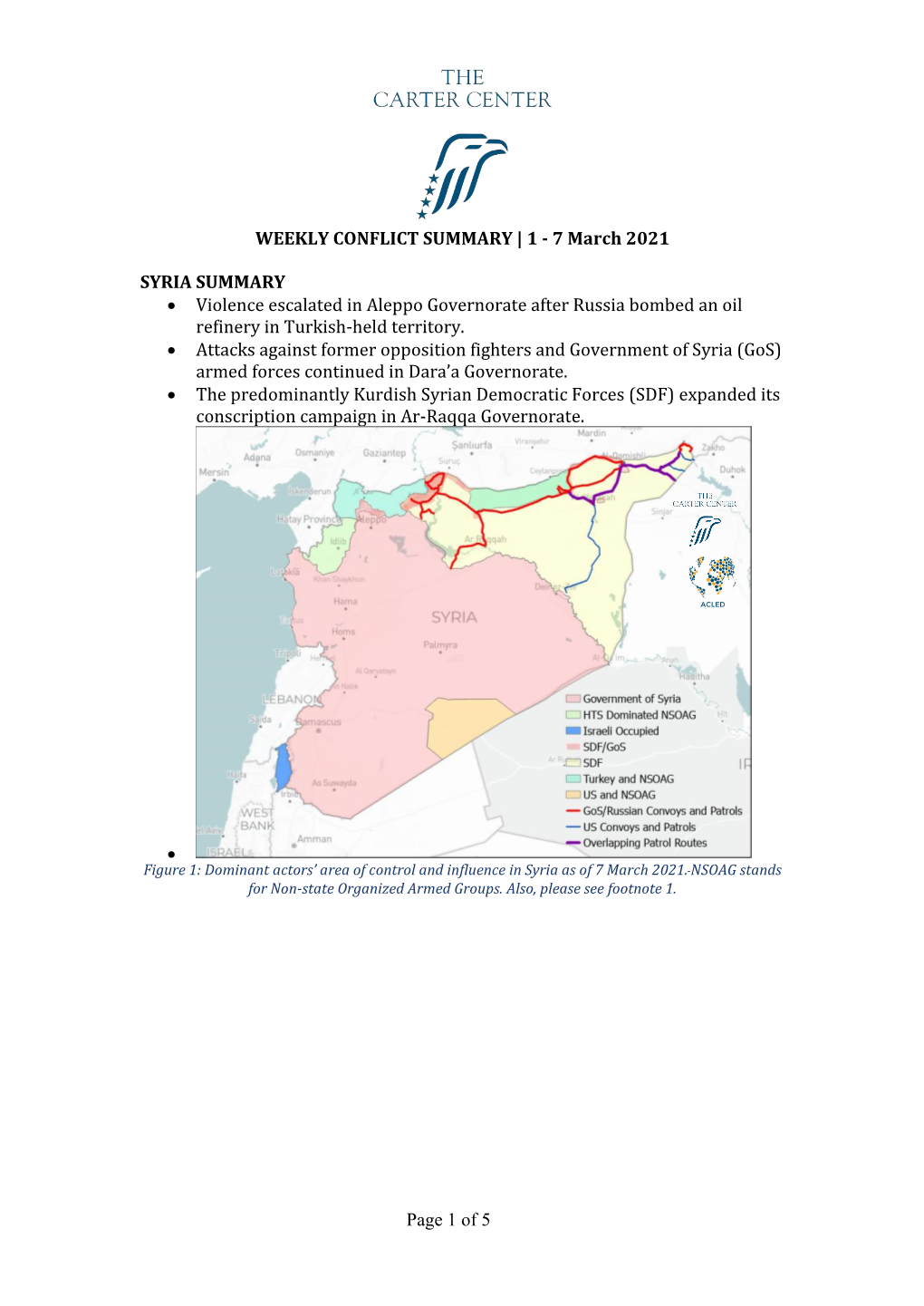 Of 5 WEEKLY CONFLICT SUMMARY