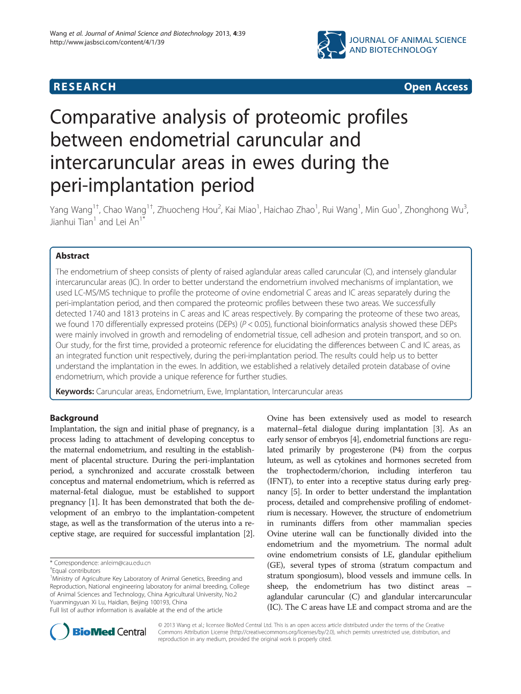 Comparative Analysis of Proteomic Profiles Between Endometrial Caruncular and Intercaruncular Areas in Ewes During the Peri-Implantation Period