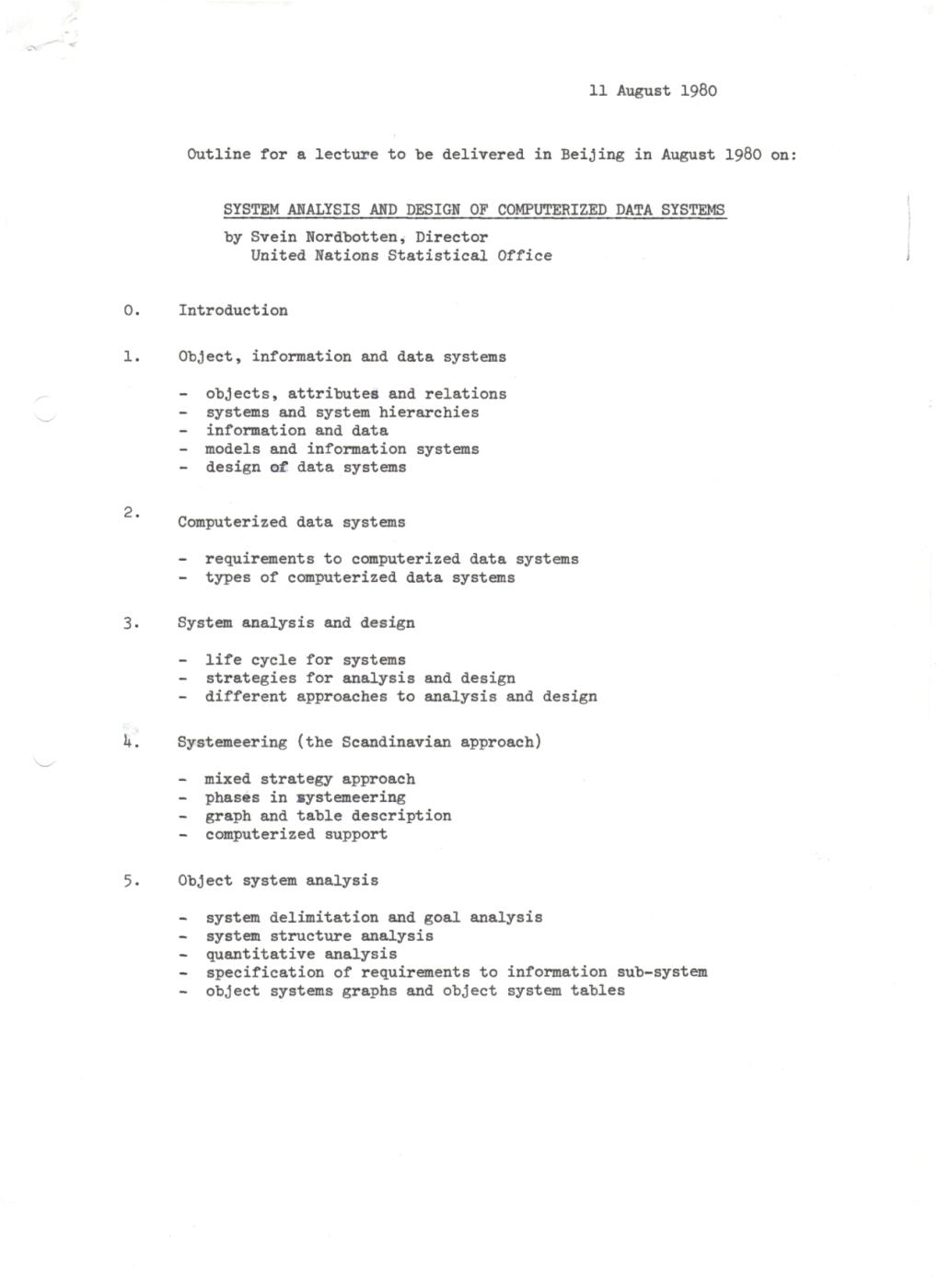 11 August 1980 Outline for a Lecture to Be Delivered in Beijing In
