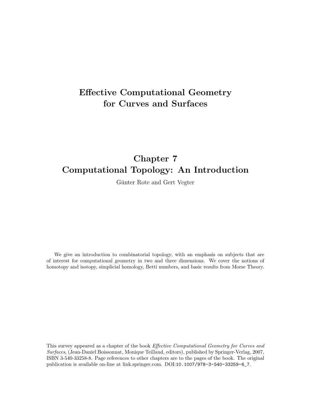 Computational Topology: an Introduction G¨Unter Rote and Gert Vegter