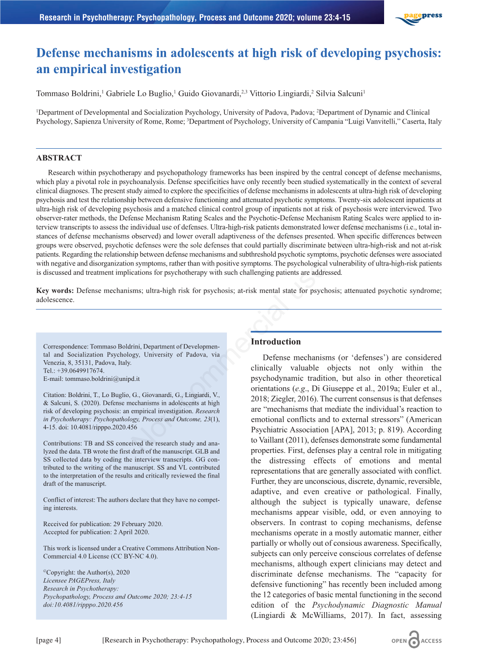 Defense Mechanisms in Adolescents at High Risk of Developing Psychosis: an Empirical Investigation