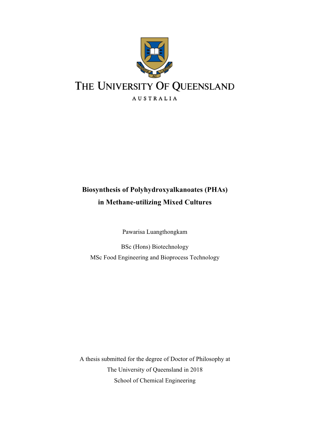 Biosynthesis of Polyhydroxyalkanoates (Phas) in Methane-Utilizing Mixed Cultures