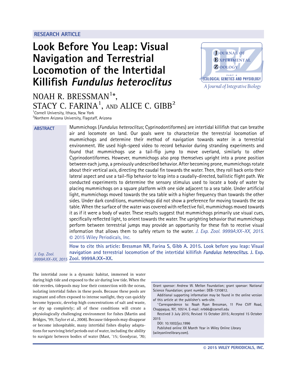 Visual Navigation and Terrestrial Locomotion of the Intertidal Killifish