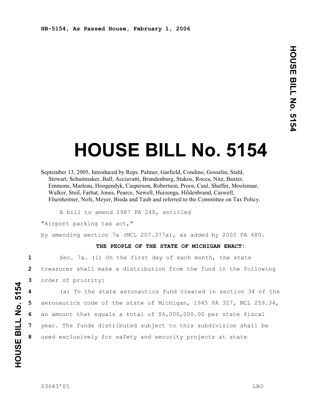 HOUSE BILL No. 5154 No