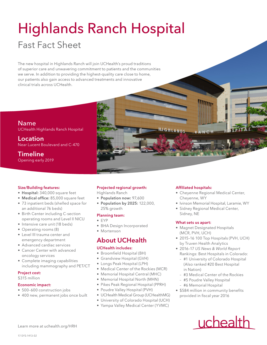 Highlands Ranch Hospital Fast Fact Sheet