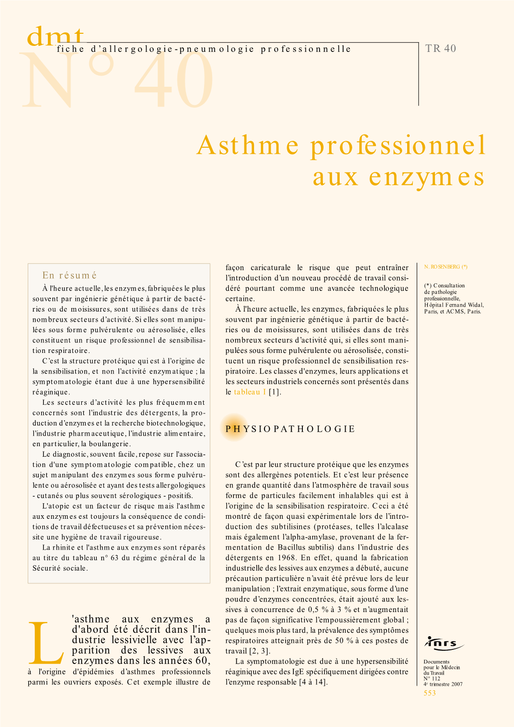 Dmt Asthme Professionnel Aux Enzymes