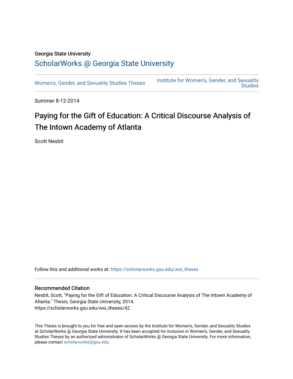 A Critical Discourse Analysis of the Intown Academy of Atlanta