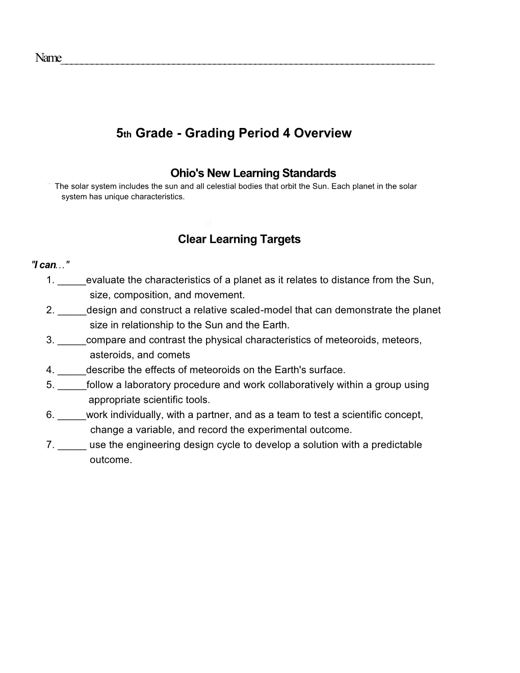 5Th Grade - Grading Period 4 Overview